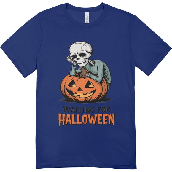 Waiting for Halloween Skeleton pumpkin t-shirt | hanes softstyle unisex XL - Picture 1 of 1